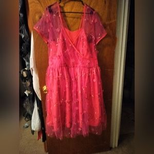 Hot Pink Dress with Embroidery from Unique Vintage